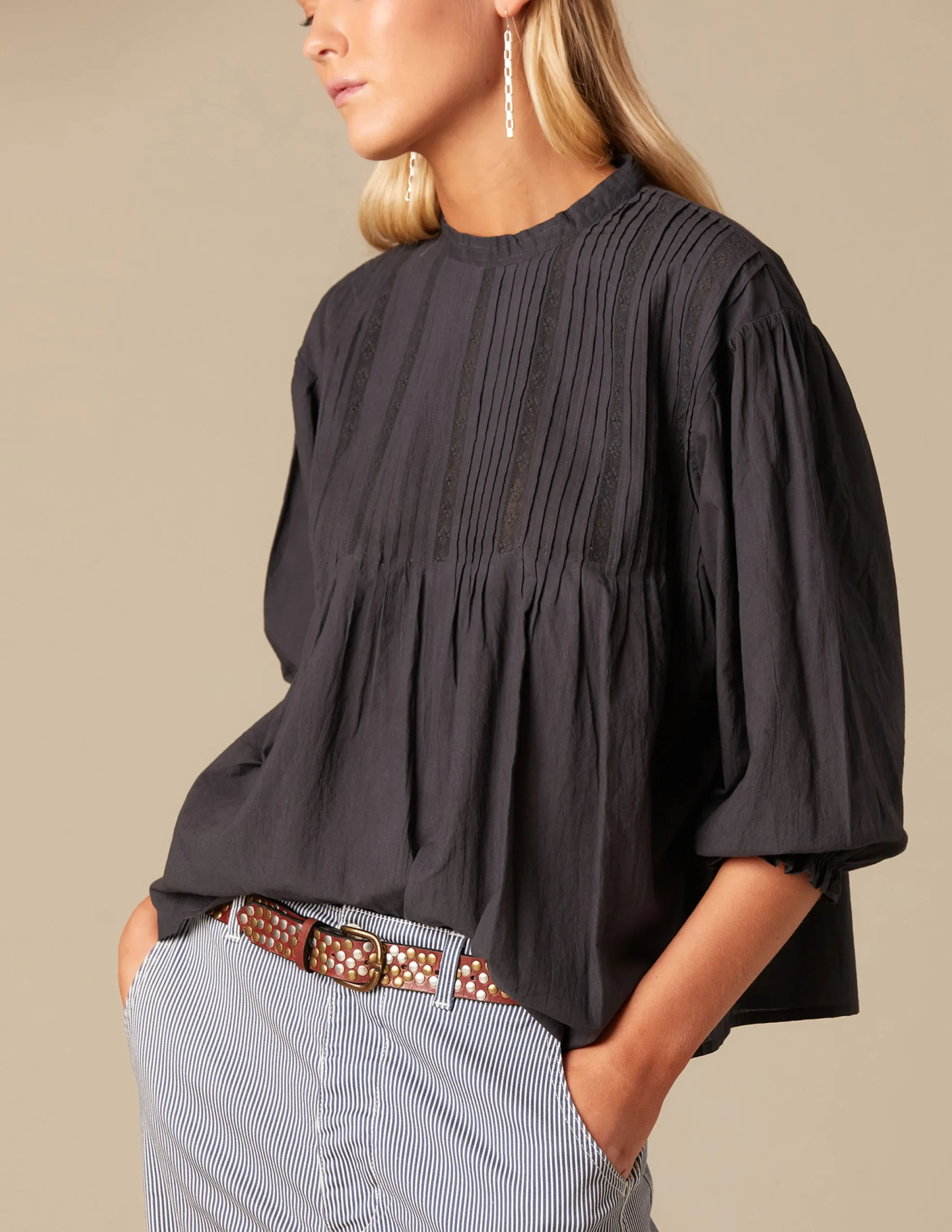 Nicoli Shirts & Blouses<ANTHRACITE LACE SHIRT Blancos