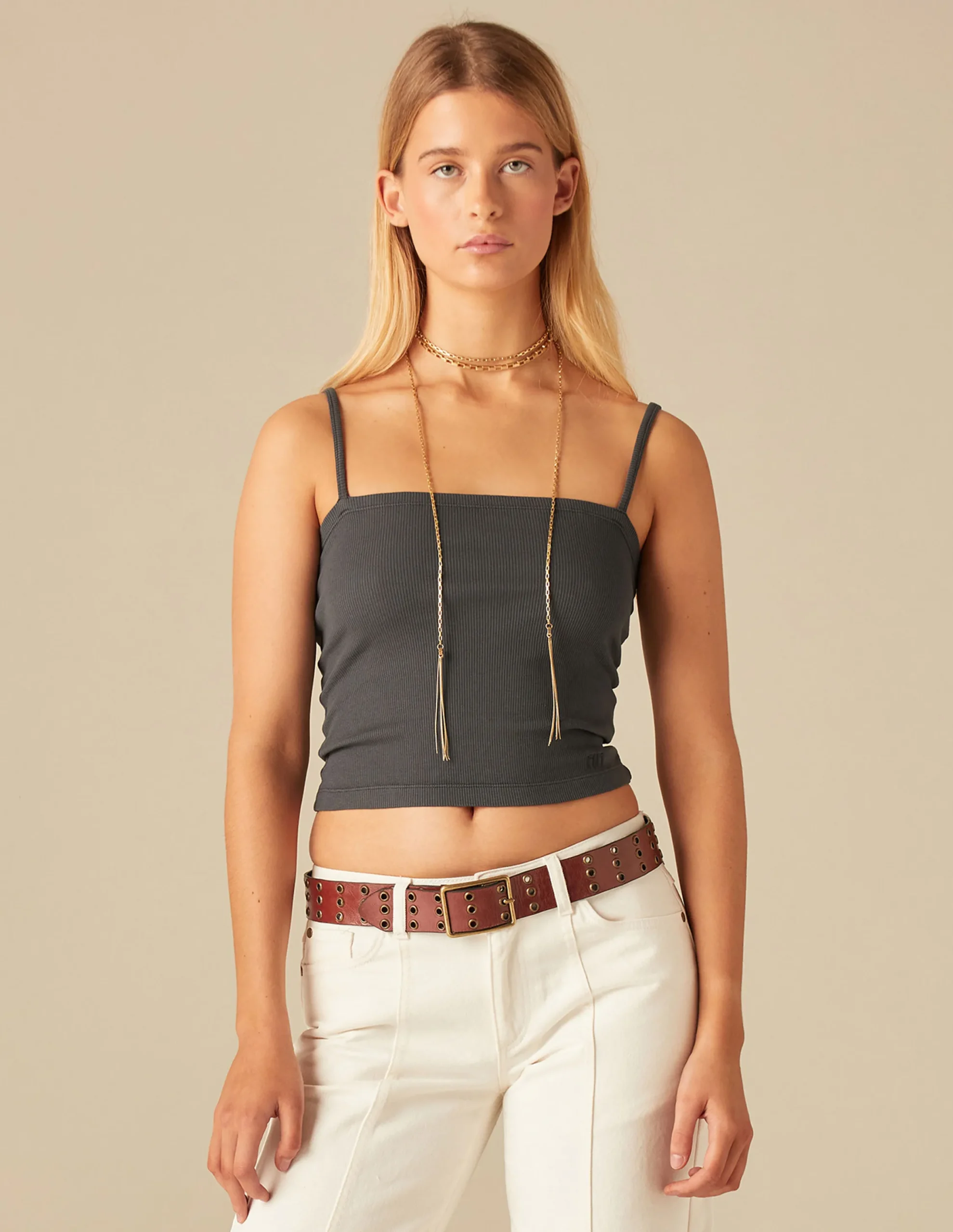 Nicoli T-shirts<Anthracite Ribbed Vest Top Grises antracitas