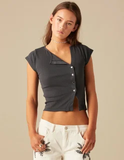 Nicoli T-shirts<ANTHRACITE T-SHIRT WITH SIDE BUTTONS Blancos