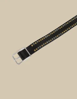 Nicoli Belts<BLACK LEATHER TWO-TONE STUDS BELT Negros