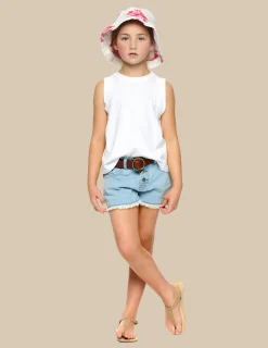 Nicoli Denim|Shorts<BLUE HEART POCKET SHORTS Azules claros