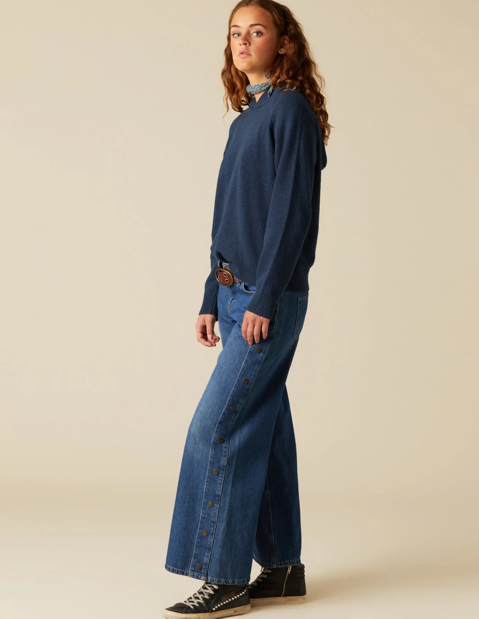 Nicoli Trousers|Denim<BLUE JEANS SIDE BUTTONS Azul vaquero
