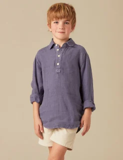 Nicoli Shirts<BLUE LINEN SHIRT Azules claros