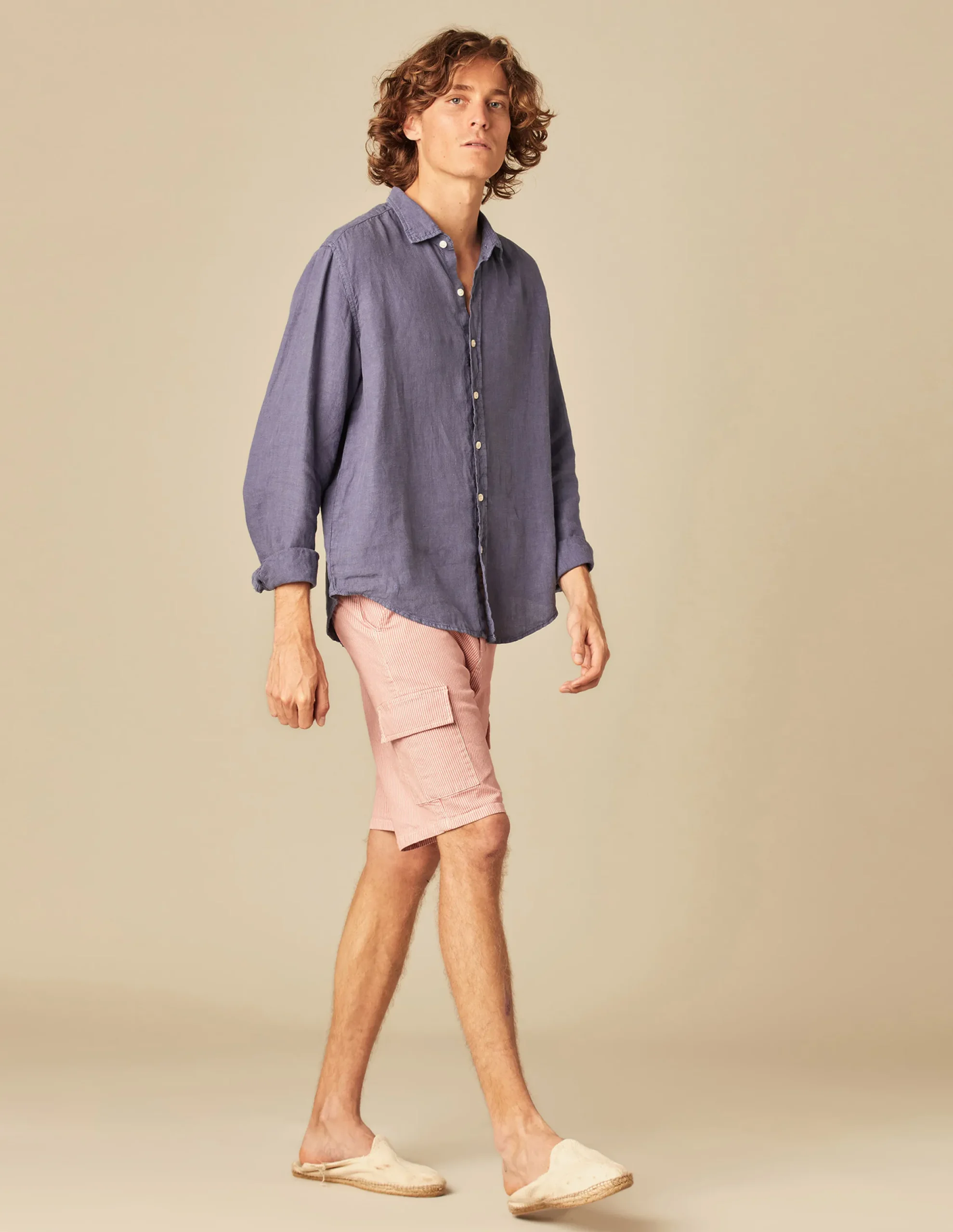 Nicoli Shirts<BLUE LINEN SHIRT Blancos