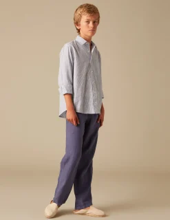 Nicoli Trousers<BLUE LINEN TROUSERS Azules
