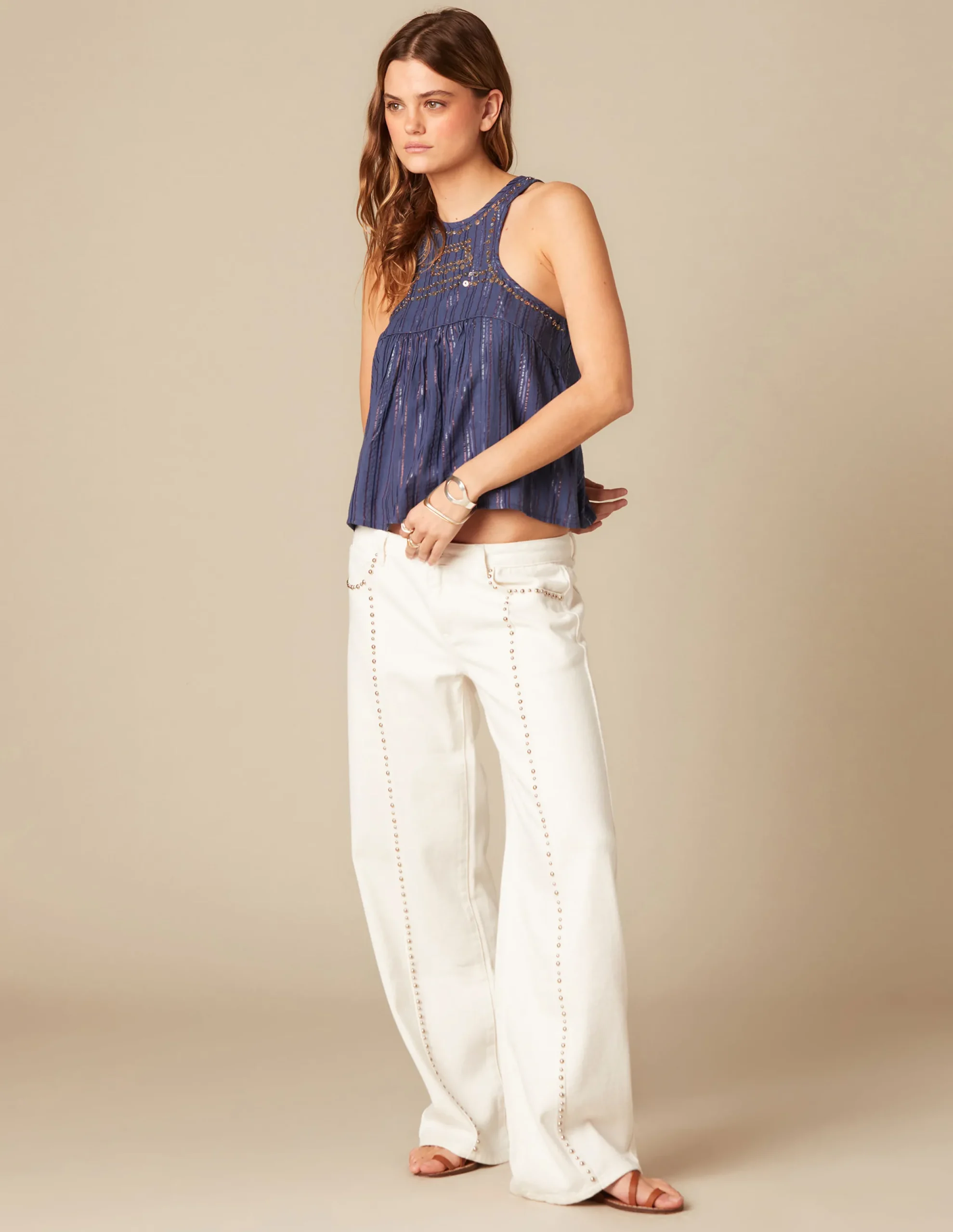 Nicoli Tops<BLUE LUREX STRIPED TOP Azules oscuros