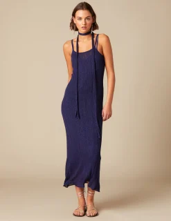 Nicoli Dresses<BLUE MOTIF KNIT DRESS Azules