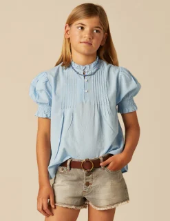 Nicoli Shirts<BLUE PIN-TUCK SHIRT Azules claros
