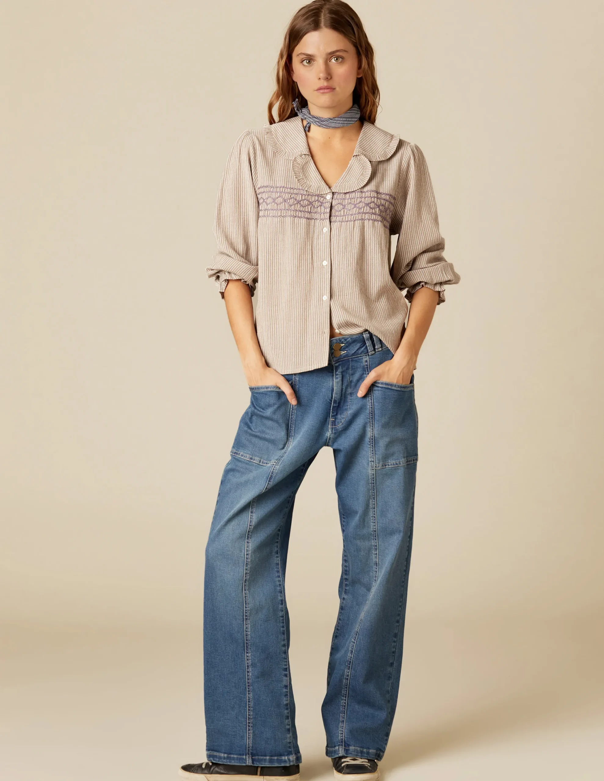 Nicoli Trousers|Denim<BLUE STITCHED JEANS Blancos
