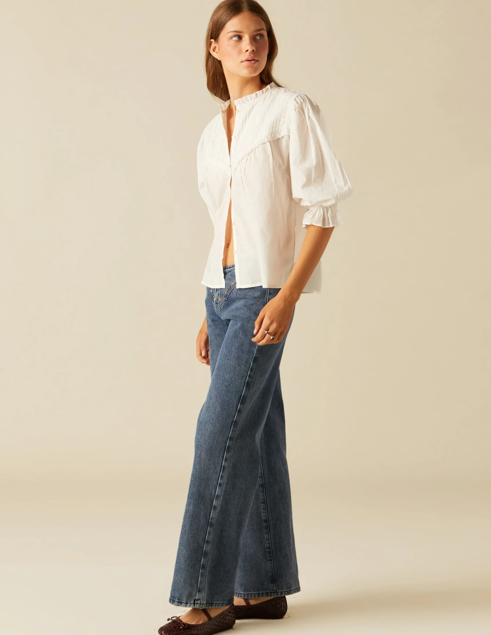 Nicoli Trousers|Denim<BLUE STUDDED DENIM TROUSERS Azul vaquero