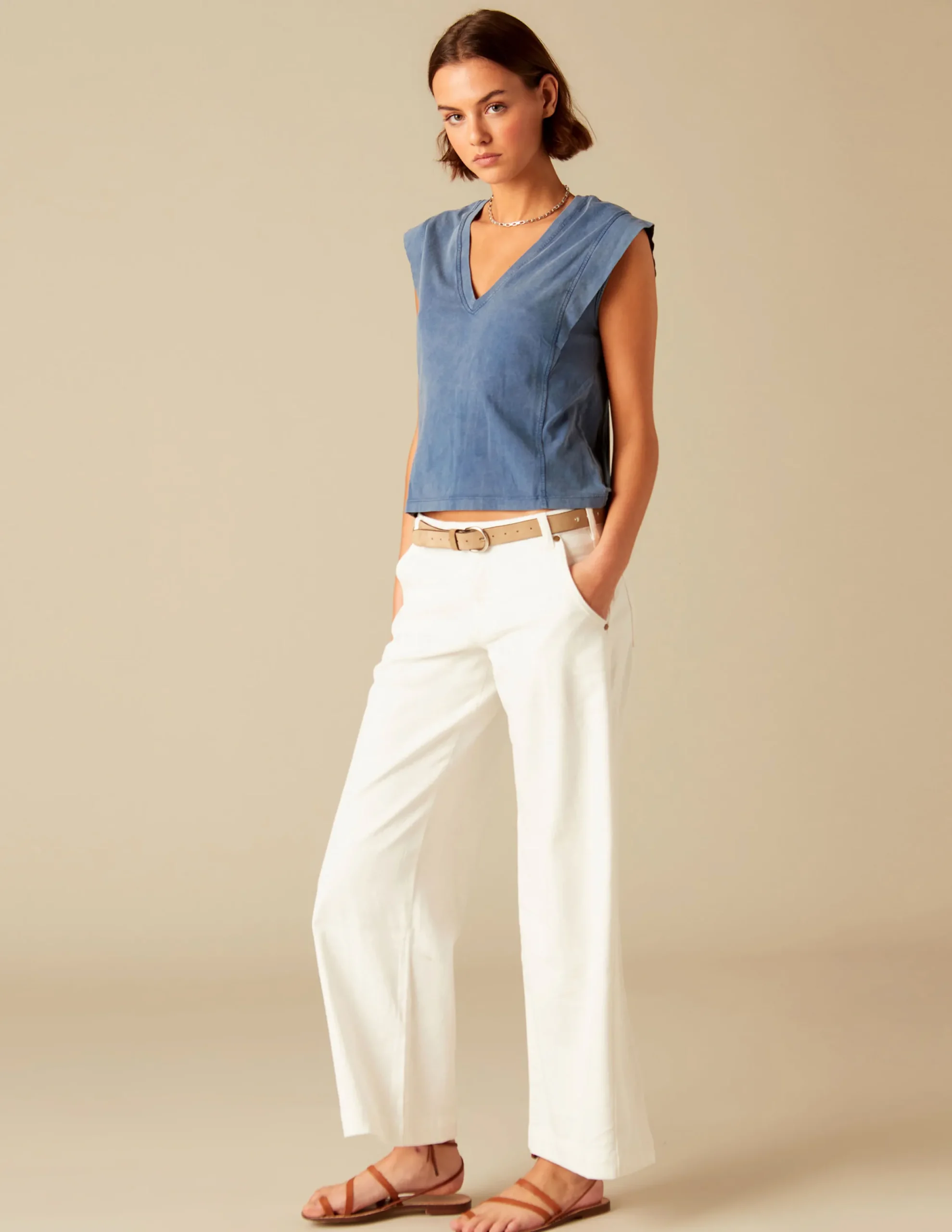 Nicoli T-shirts<BLUE V-NECK T-SHIRT Azules