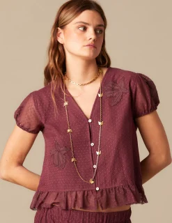 Nicoli Shirts & Blouses<BROWN LACE SHIRT Azules