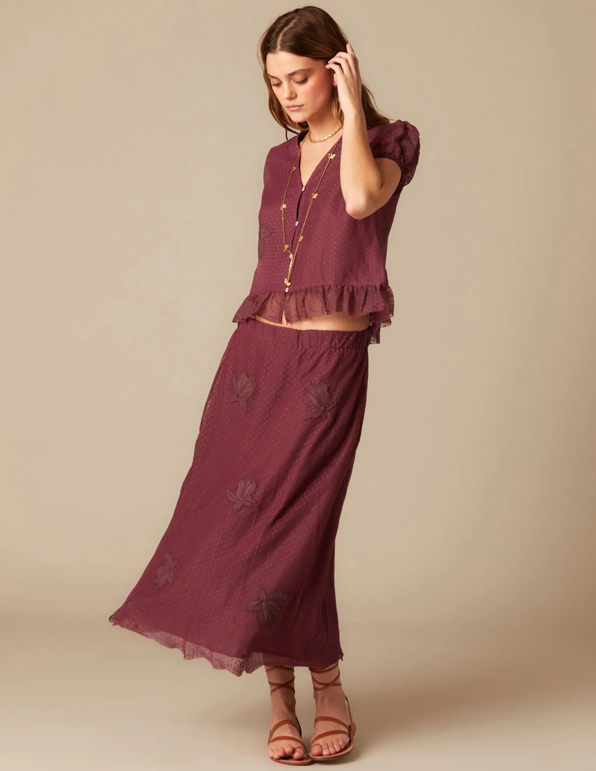 Nicoli Skirts<BROWN LACE SKIRT Azules