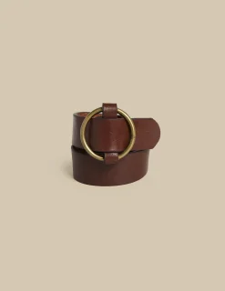 Nicoli Belts|Belts<Brown Leather Round Buckle Belt Marrón chocolate