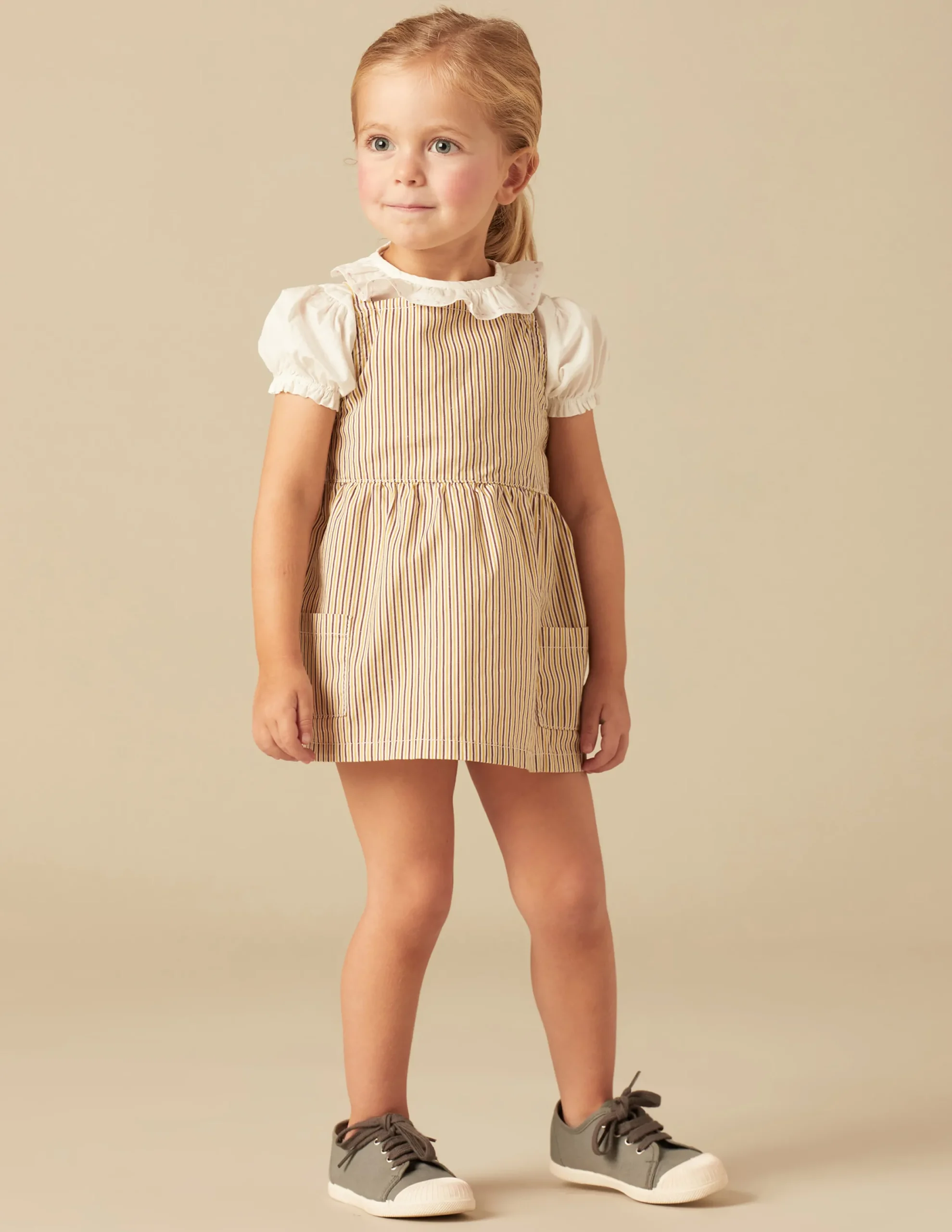 Nicoli Skirts<BROWN STRIPED PINAFORE DRESS Marrones
