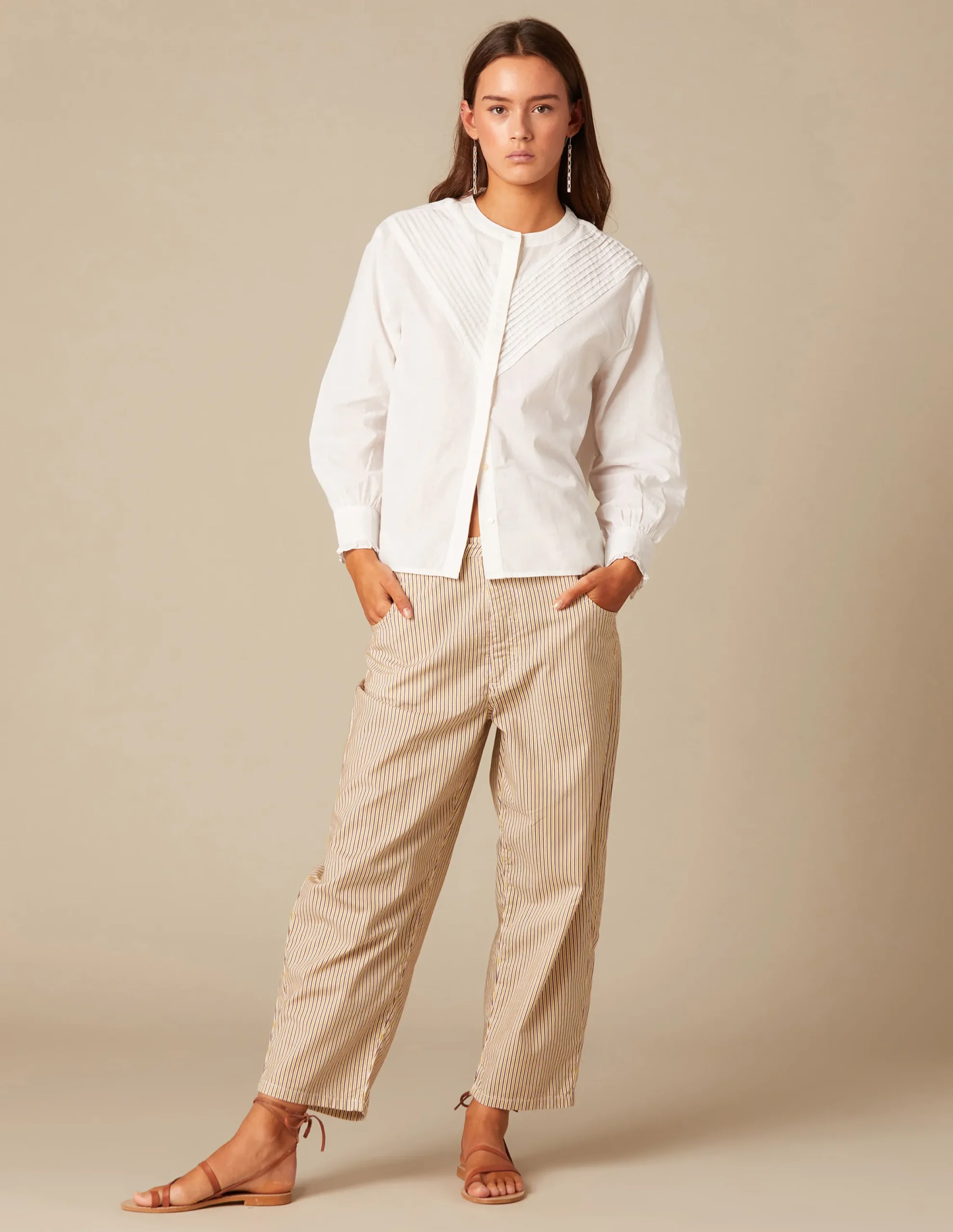 Nicoli Trousers<BROWN STRIPED TROUSERS Marrones
