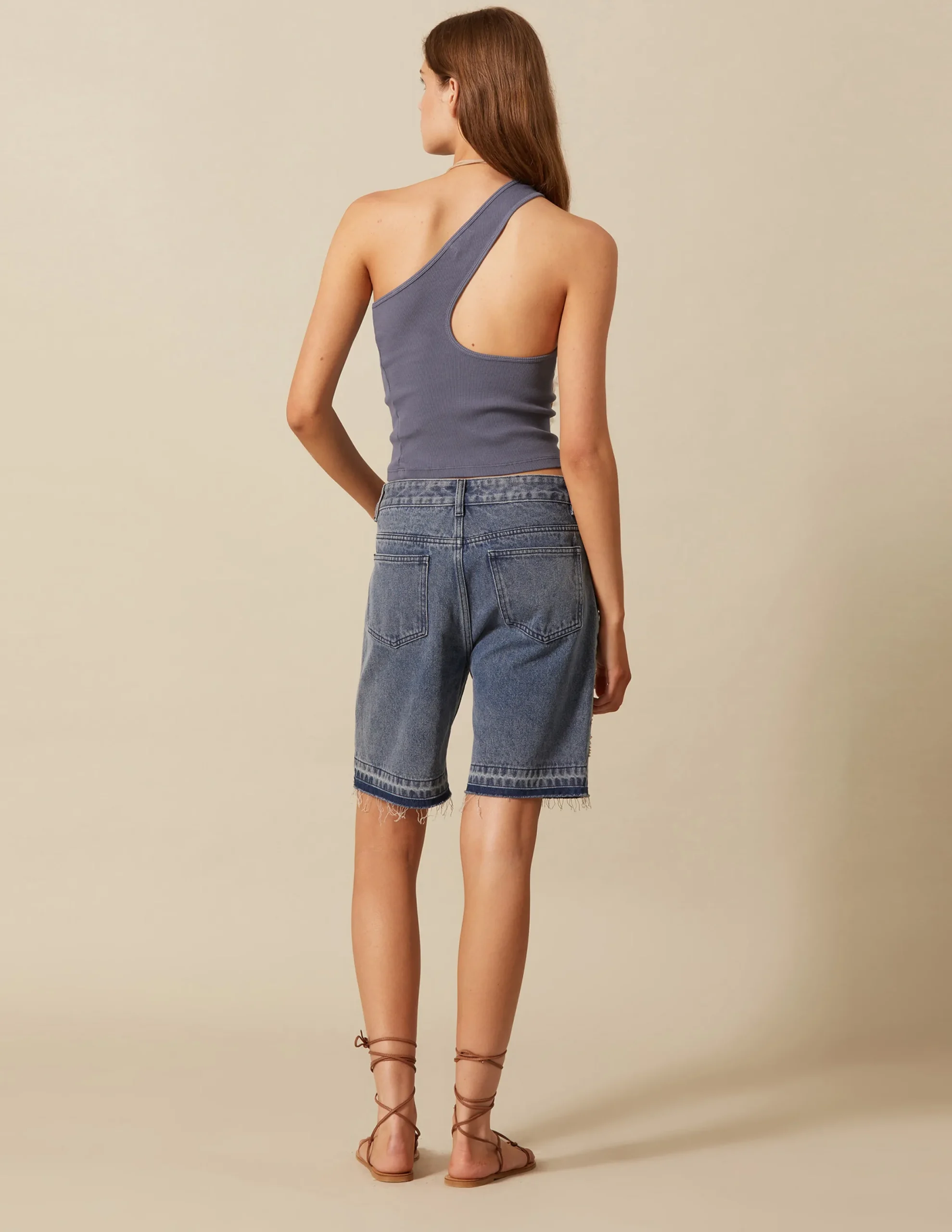 Nicoli Denim|Shorts<DENIM STUDDED BERMUDA SHORTS Azul vaquero