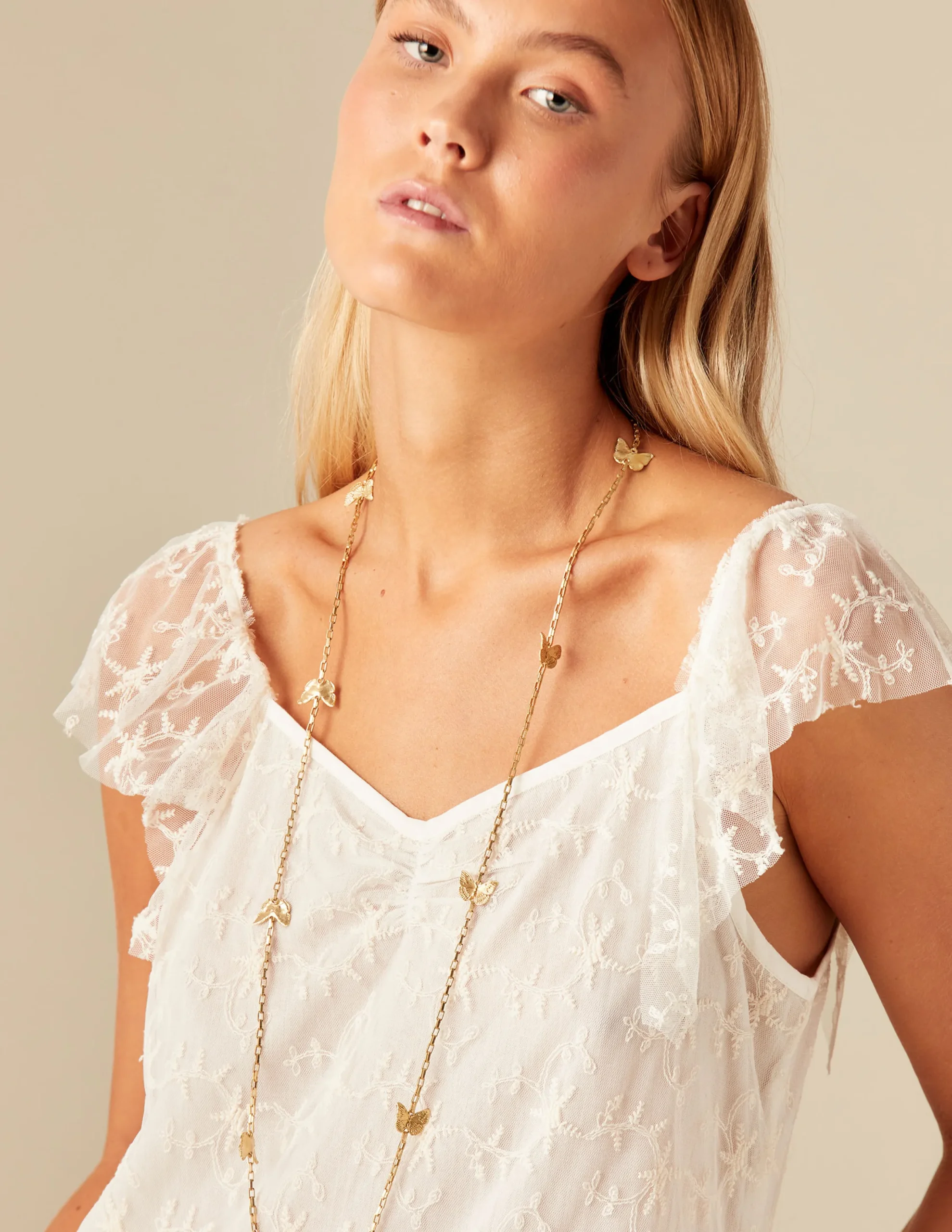 Nicoli Dresses<ECRU LACE DRESS Crudos