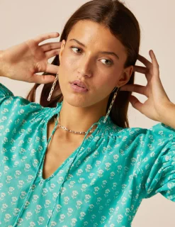 Nicoli Shirts & Blouses<GREEN FLORAL SHIRT Verde turquesa