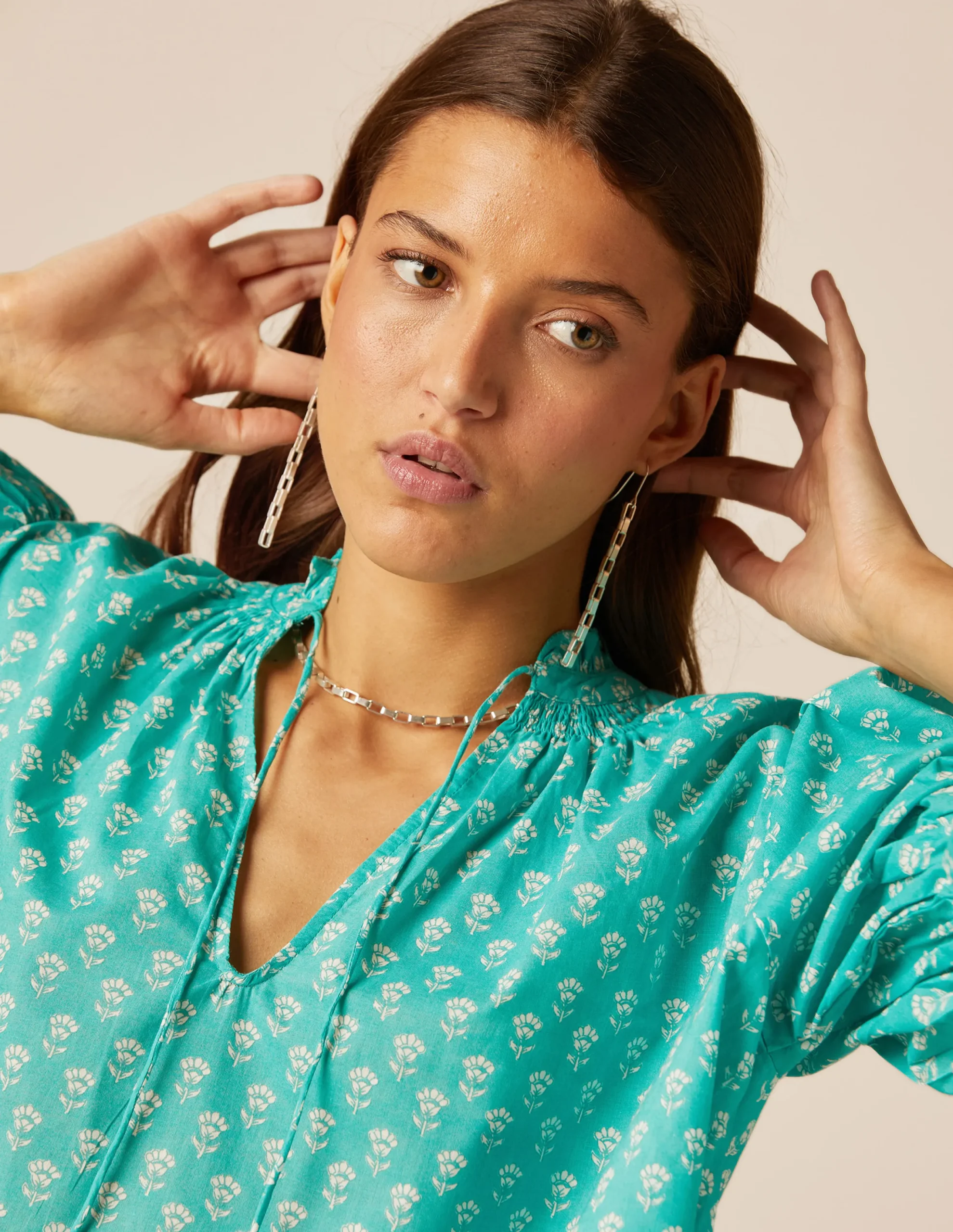 Nicoli Shirts & Blouses<GREEN FLORAL SHIRT Verde turquesa