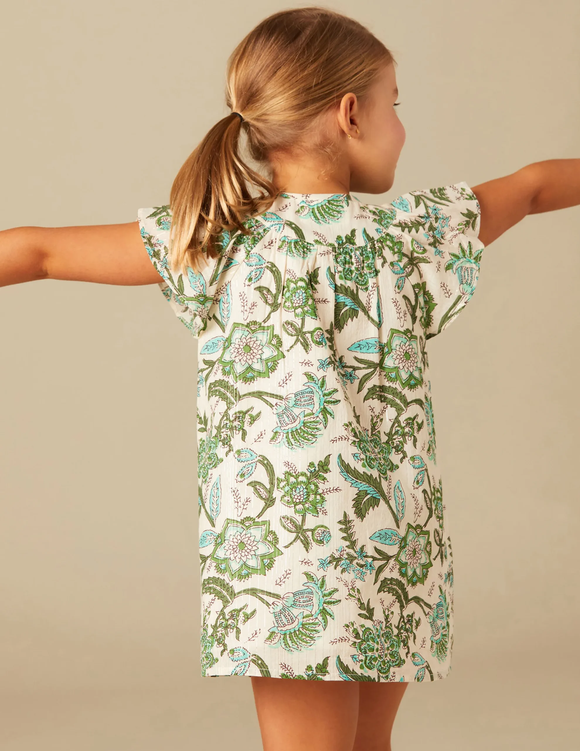 Nicoli Dresses<GREEN LUREX FLORAL DRESS Verdes