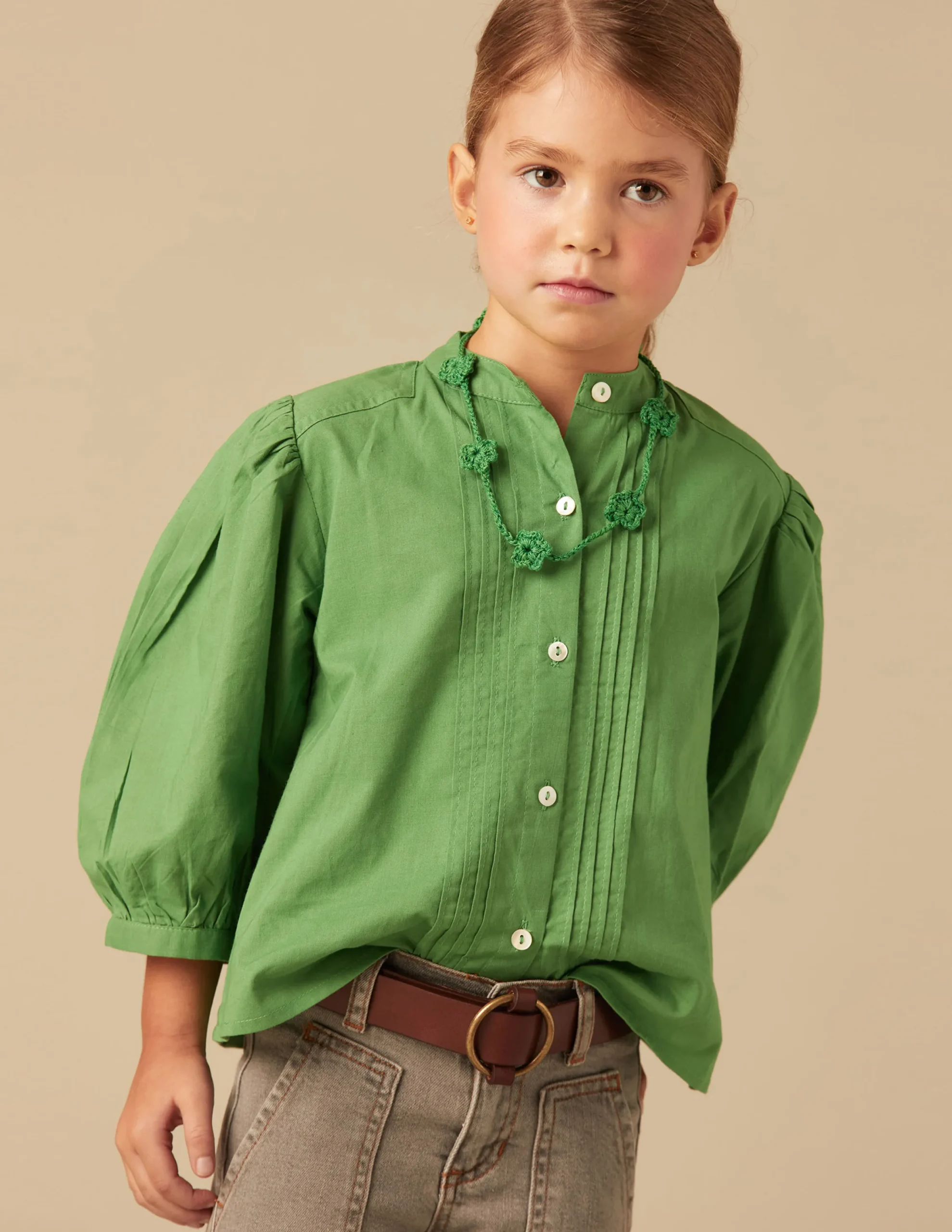 Nicoli Shirts<GREEN PIN-TUCK SHIRT Verdes
