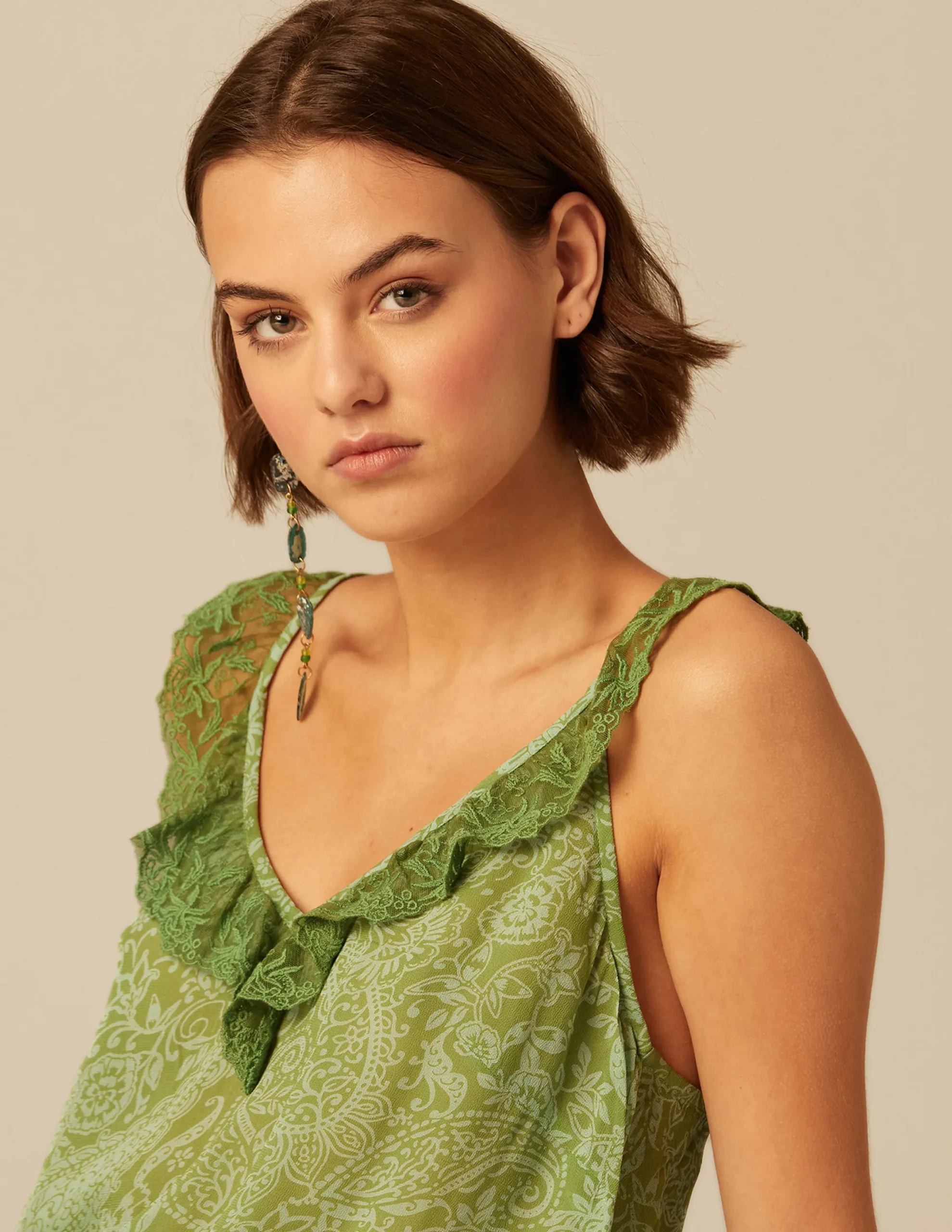 Nicoli Dresses<GREEN PRINT DRESS Verdes