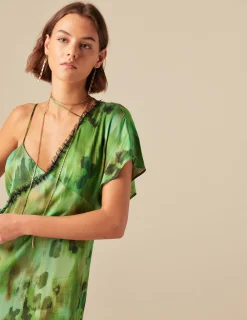 Nicoli Dresses<GREEN PRINTED DRESS Verde turquesa