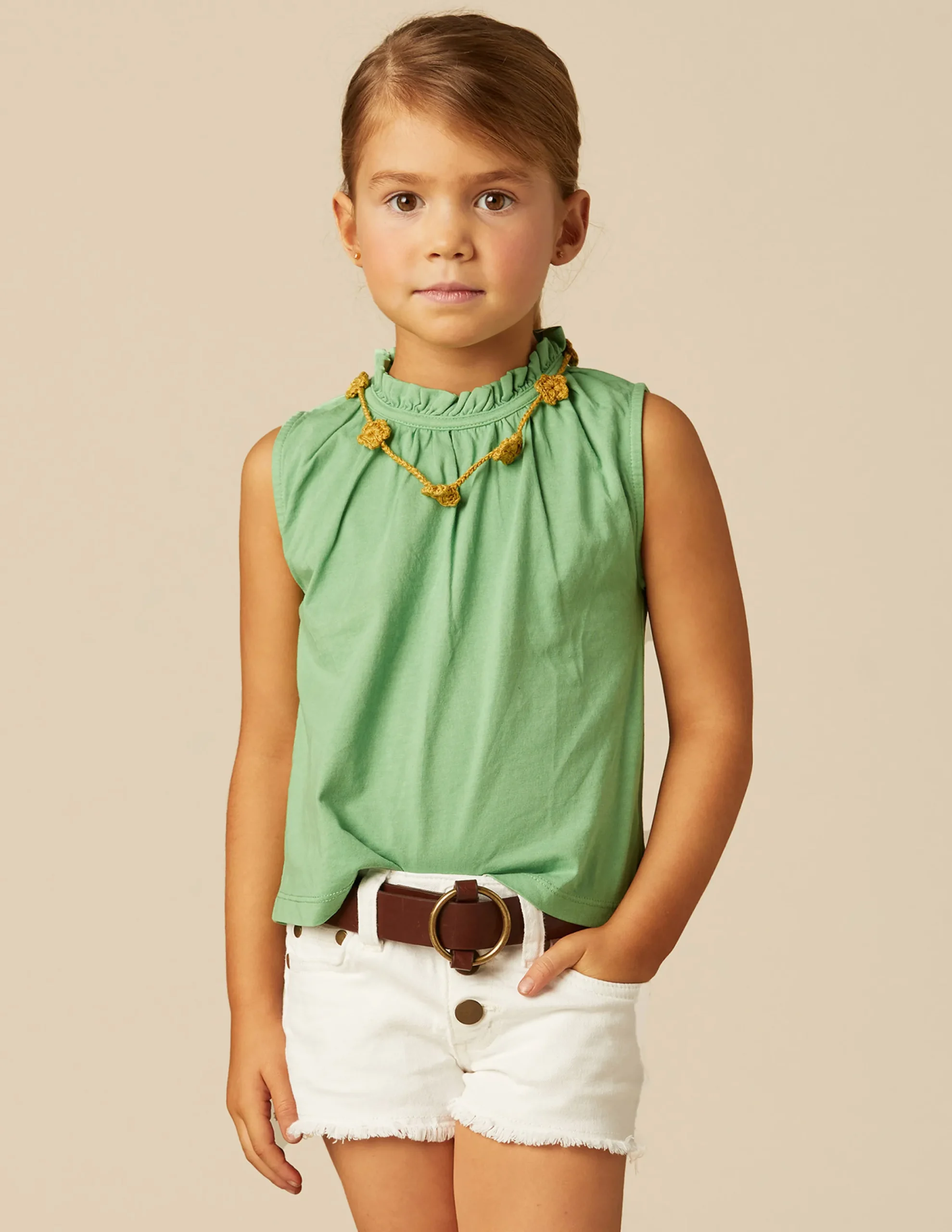 Nicoli T-shirts<GREEN RUFFLE NECK T-SHIRT Blancos