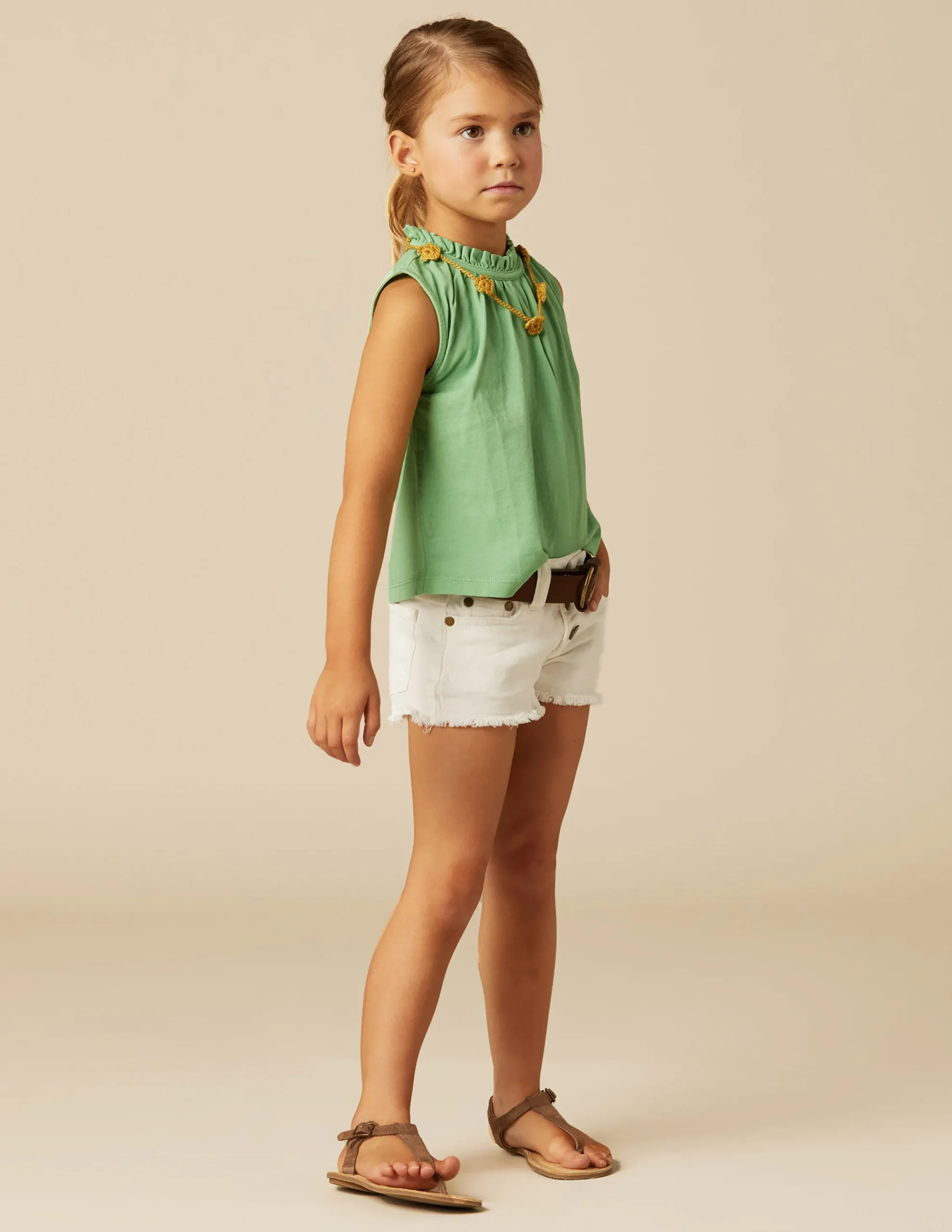 Nicoli T-shirts<GREEN RUFFLE NECK T-SHIRT Blancos