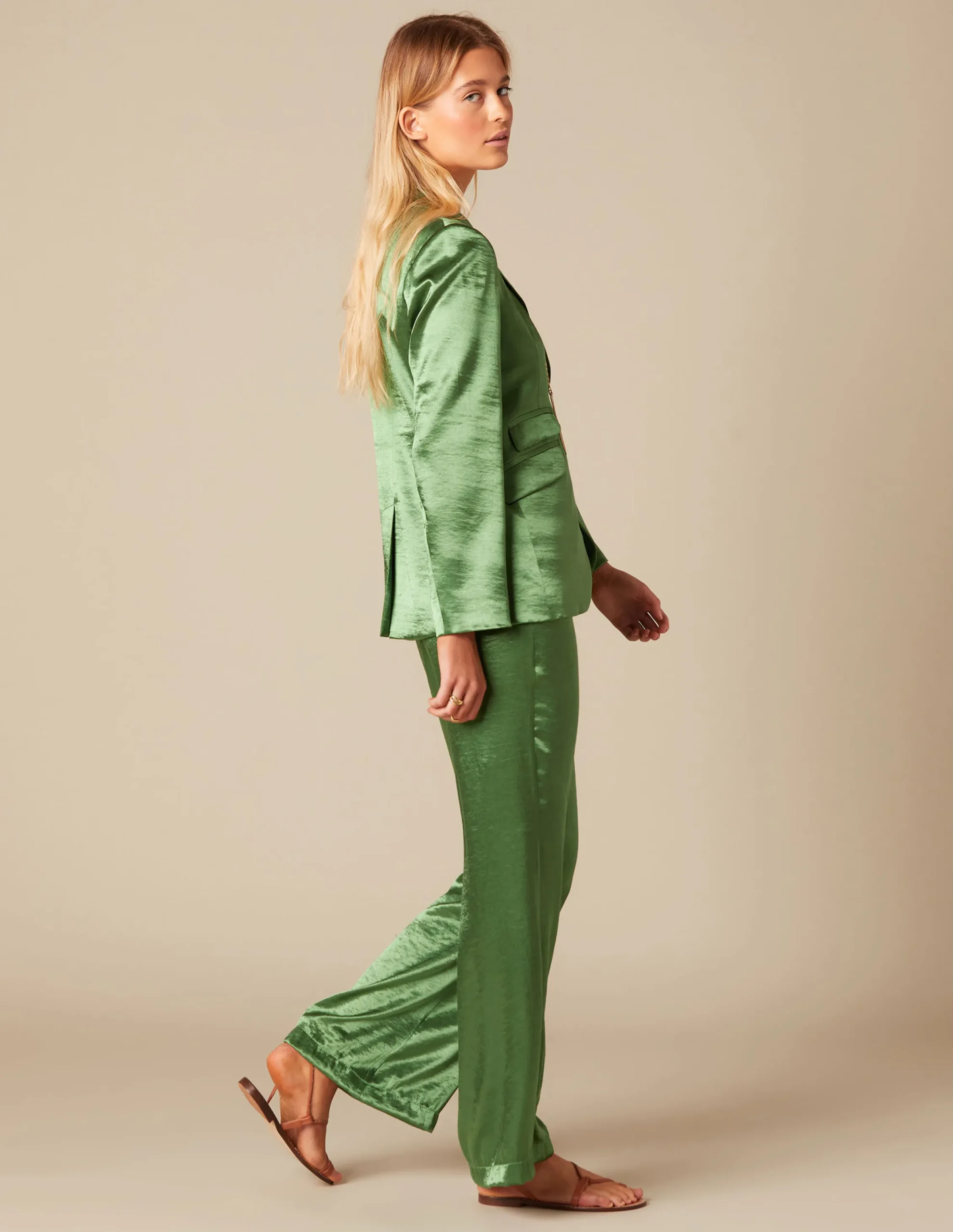 Nicoli Trousers<GREEN SATIN TROUSERS Verdes