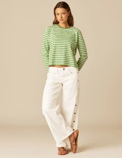 Nicoli T-shirts<GREEN STRIPED LONG-SLEEVED T-SHIRT Azules