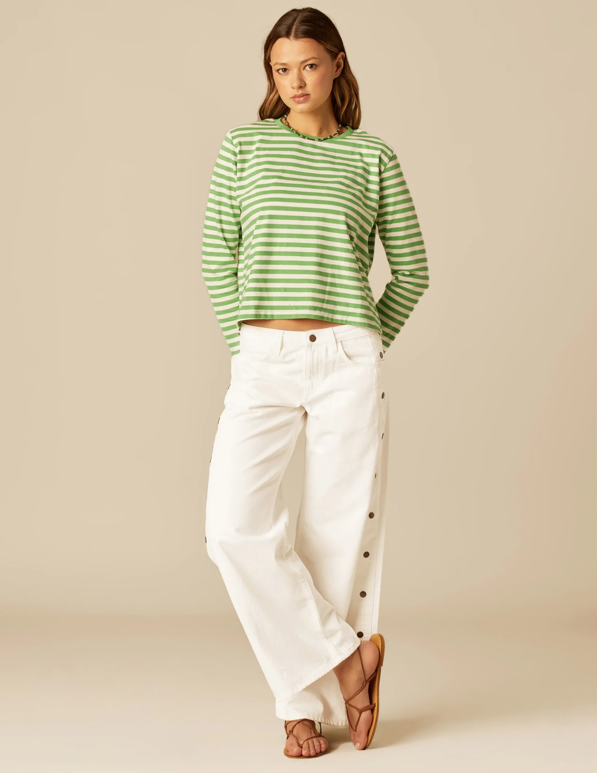 Nicoli T-shirts<GREEN STRIPED LONG-SLEEVED T-SHIRT Azules