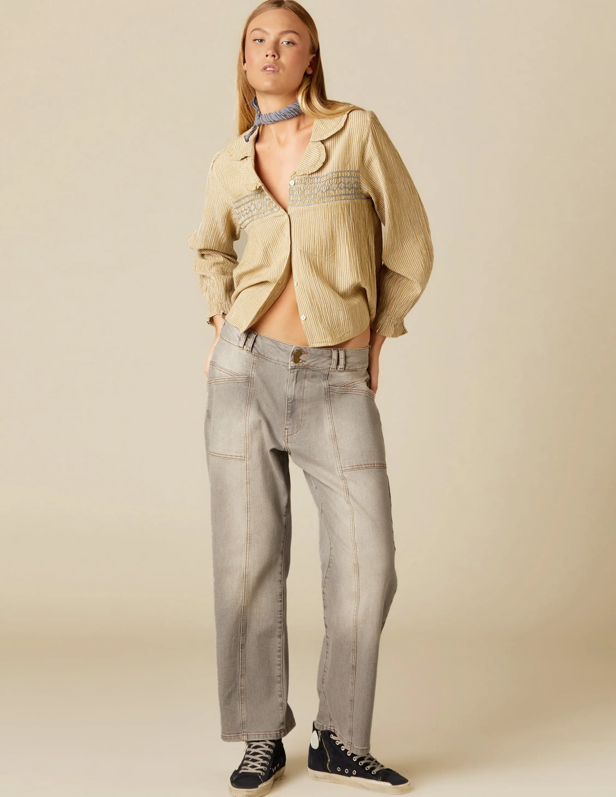 Nicoli Trousers|Denim<GREY STITCHED JEANS Grises