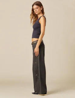 Nicoli Trousers|Denim<GREY SUN STUDDED TROUSERS Grises