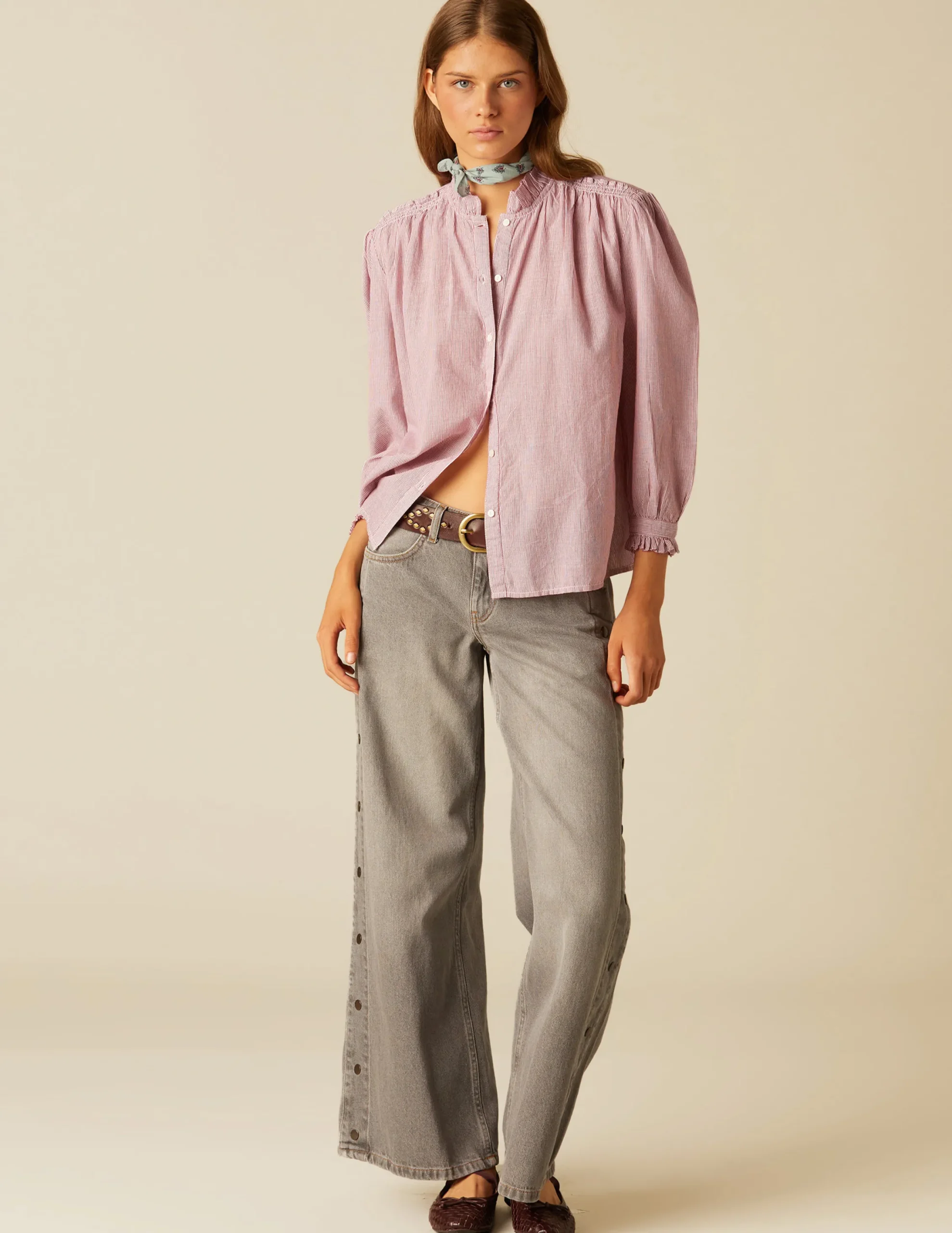 Nicoli Trousers|Denim<GREY TROUSERS WITH SIDE BUTTONS Blancos