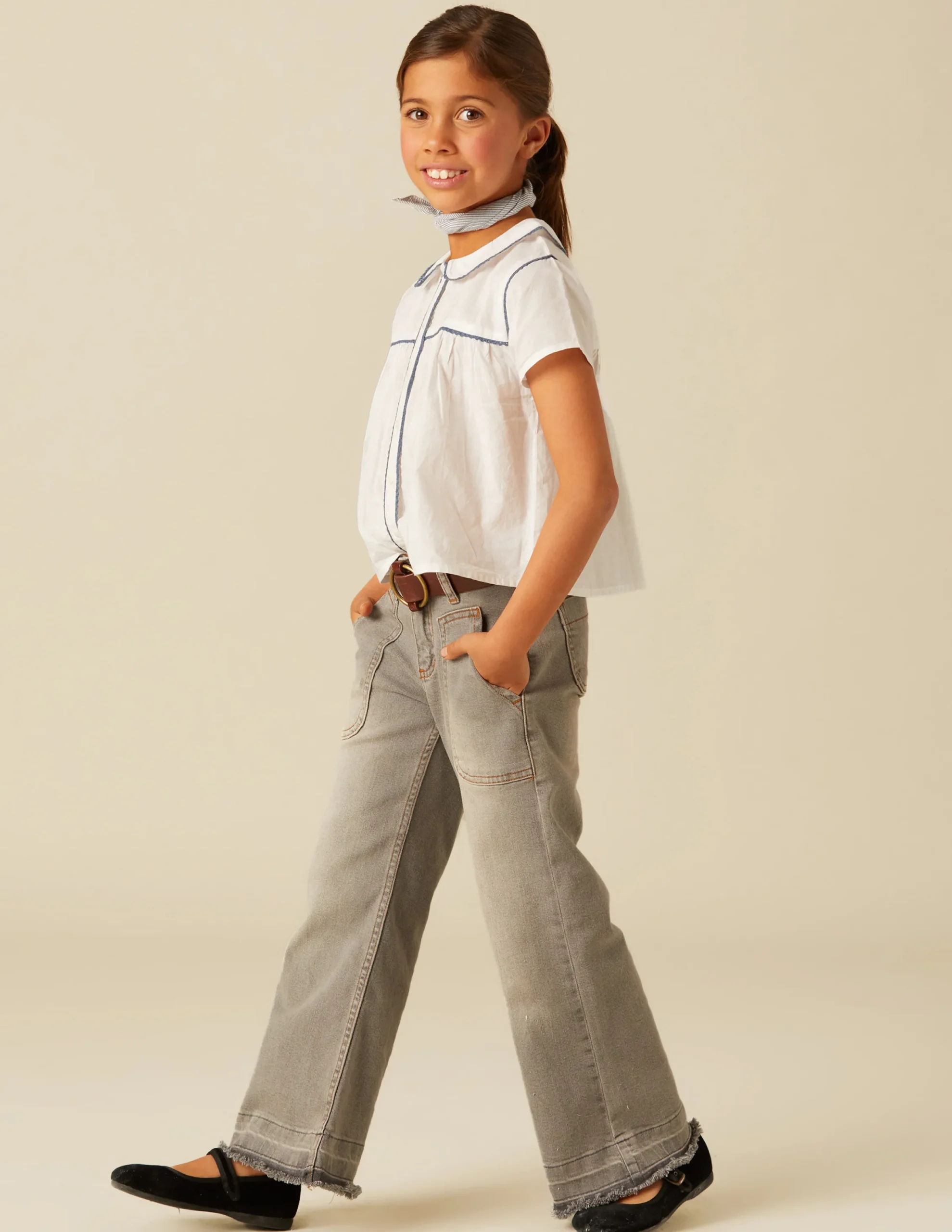 Nicoli Trousers|Denim<GREY WIDE LEG JEANS Azules claros