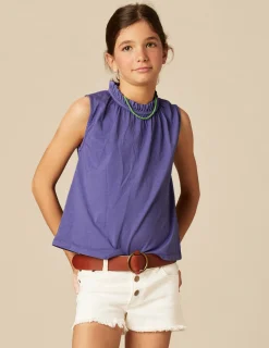 Nicoli T-shirts<INDIGO RUFFLE NECK T-SHIRT Blancos