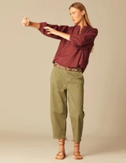 Nicoli Trousers<KHAKI BUTTONED TROUSERS Azules claros