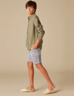 Nicoli Shirts<KHAKI LINEN SHIRT Blancos