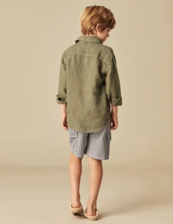 Nicoli Shirts<KHAKI LINEN SHIRT Azules claros