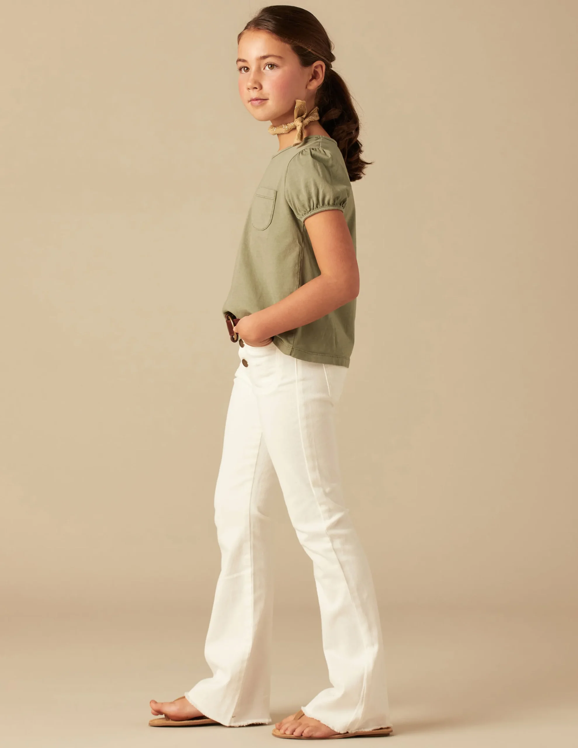 Nicoli T-shirts<KHAKI SHORT-SLEEVED T-SHIRT Blancos