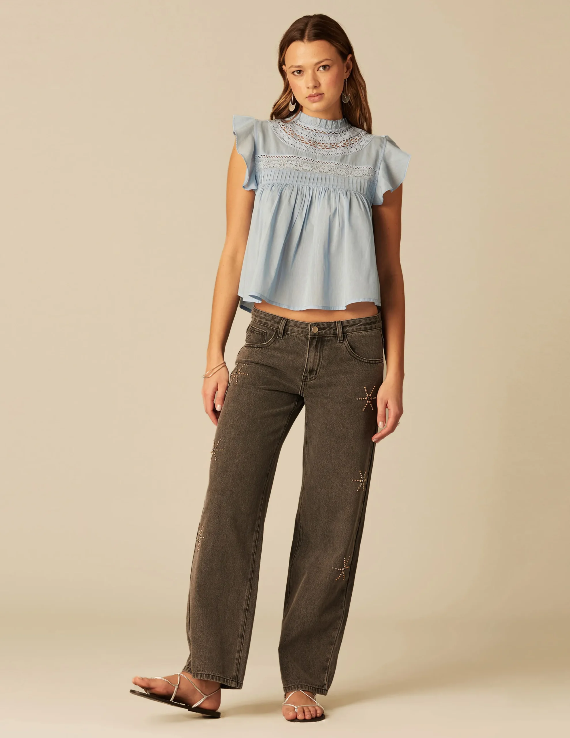 Nicoli Shirts & Blouses<LIGHT BLUE LACE SHIRT Amarillos