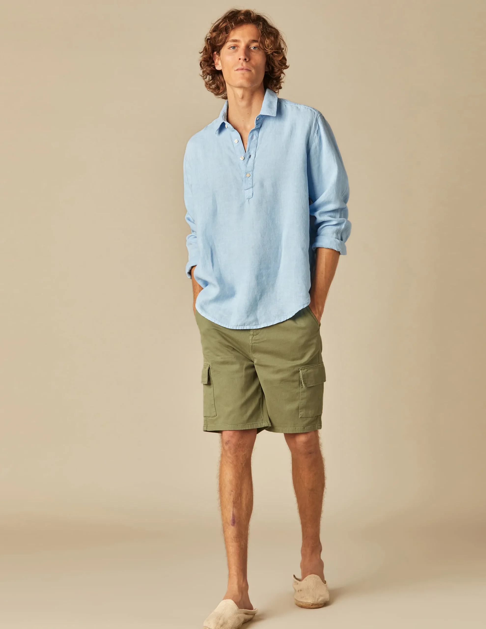 Nicoli Shirts<LIGHT BLUE LINEN POLO SHIRT Blancos