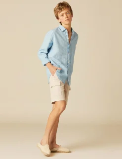 Nicoli Shirts<LIGHT BLUE LINEN SHIRT Blancos