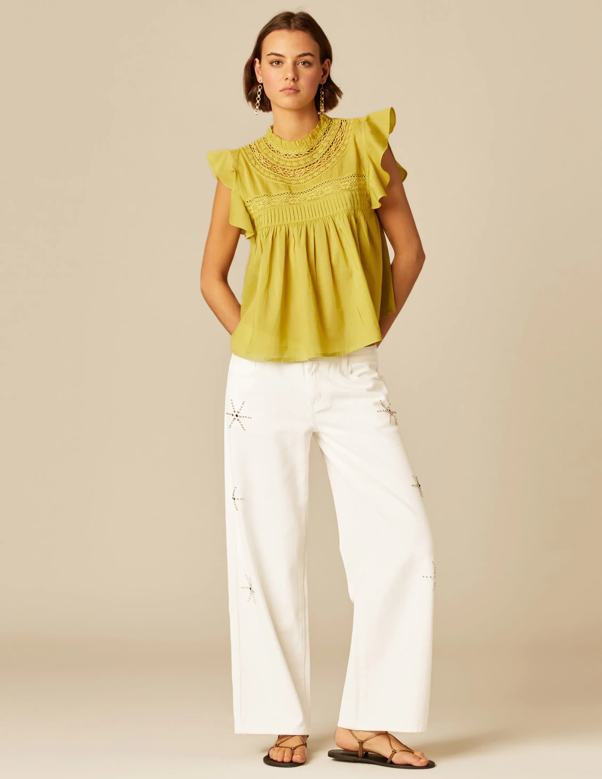 Nicoli Shirts & Blouses<LIME LACE SHIRT Amarillos