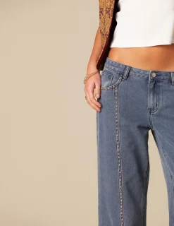 Nicoli Trousers|Denim<MID BLUE STUDDED TROUSERS Negros