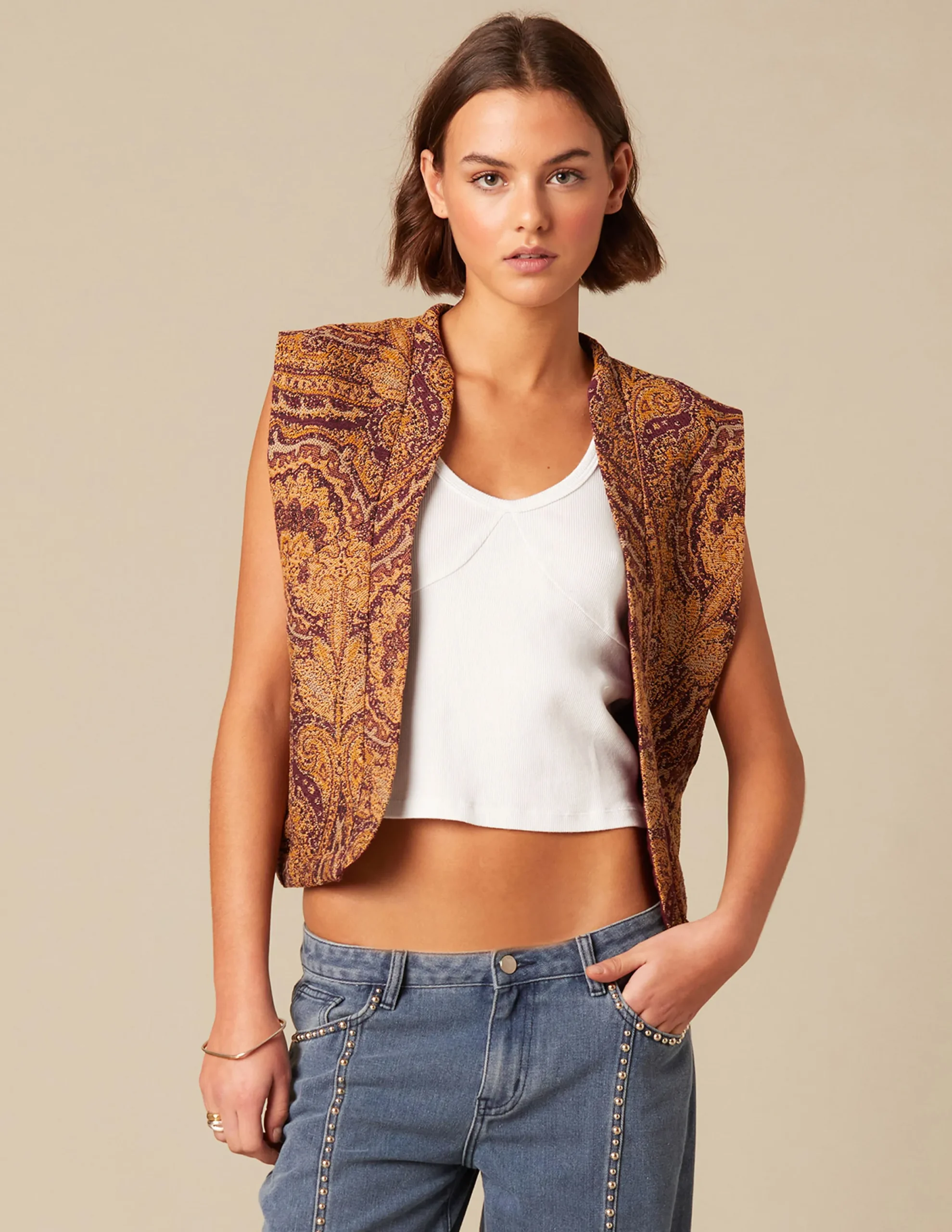 Nicoli Waistcoats<PAISLEY WAISTCOAT Marrones
