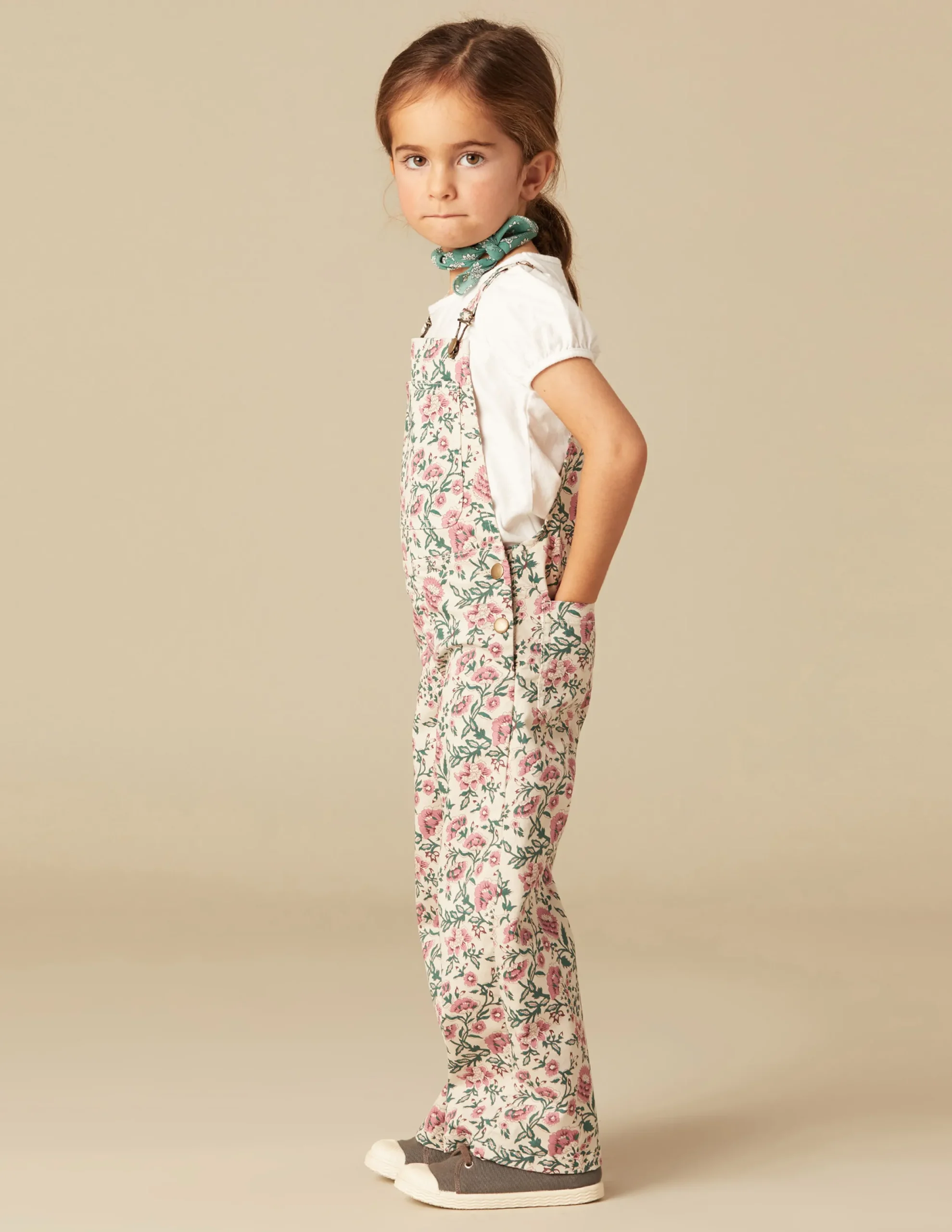 Nicoli Playsuits & Dungarees|Denim<PINK AND GREEN FLORAL DUNGAREES Verdes claros
