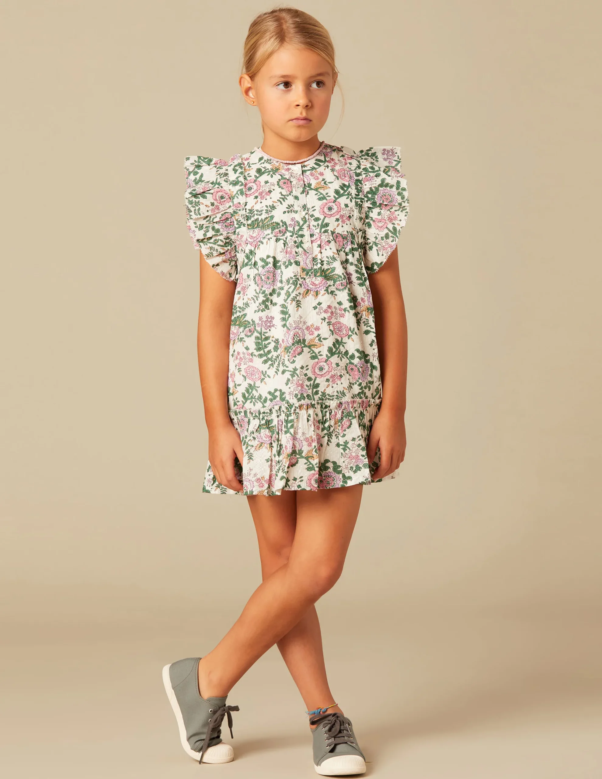 Nicoli Dresses<PINK LUREX FLORAL DRESS Rosas